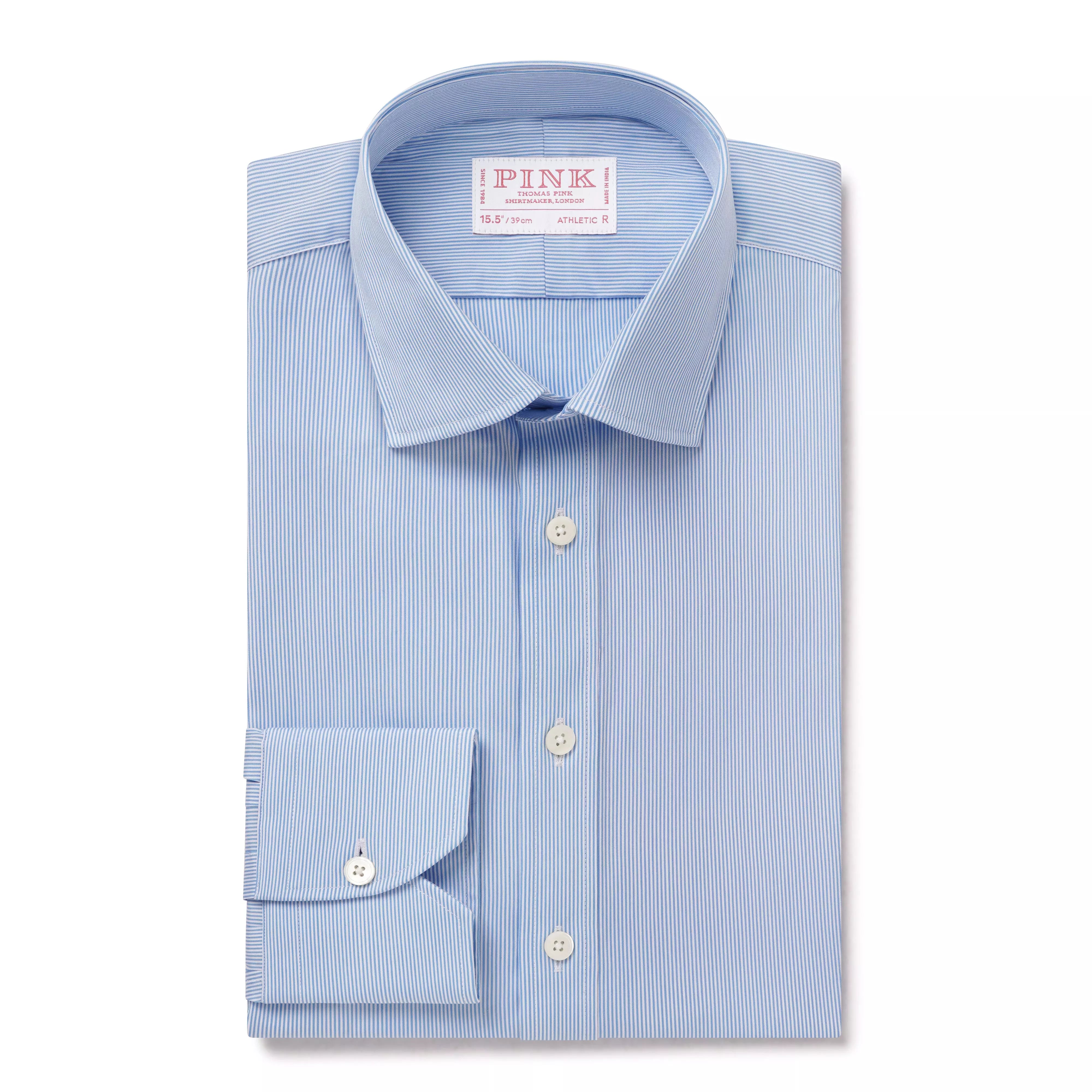 Sky Blue & White Athletic Fit Fancy Fine Stripe Dress Shirt – Thomas Pink