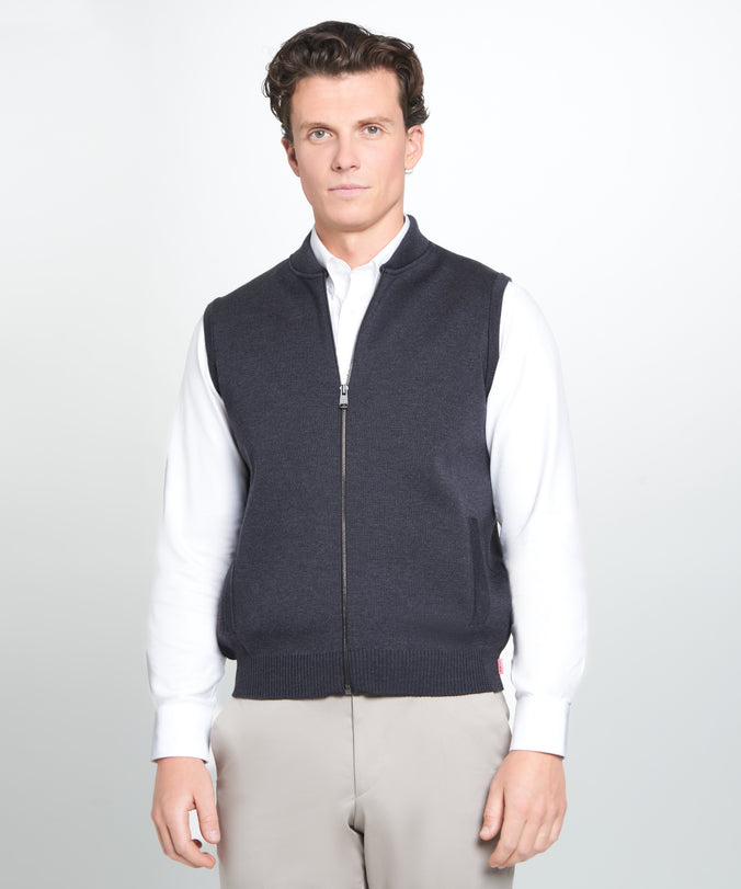 Grey Knitted Merino Wool Zipper Vest