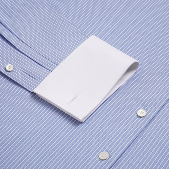 Pale Blue & White Slim Fit French Cuff Dandy Stripe Dress Shirt