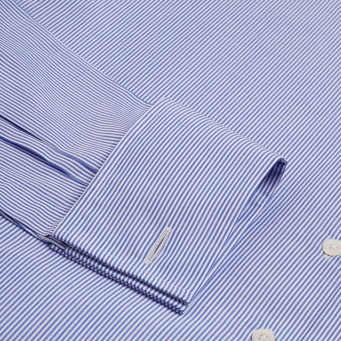 Blue & White Slim Fit French Cuff Panama Thin Stripe Dress Shirt