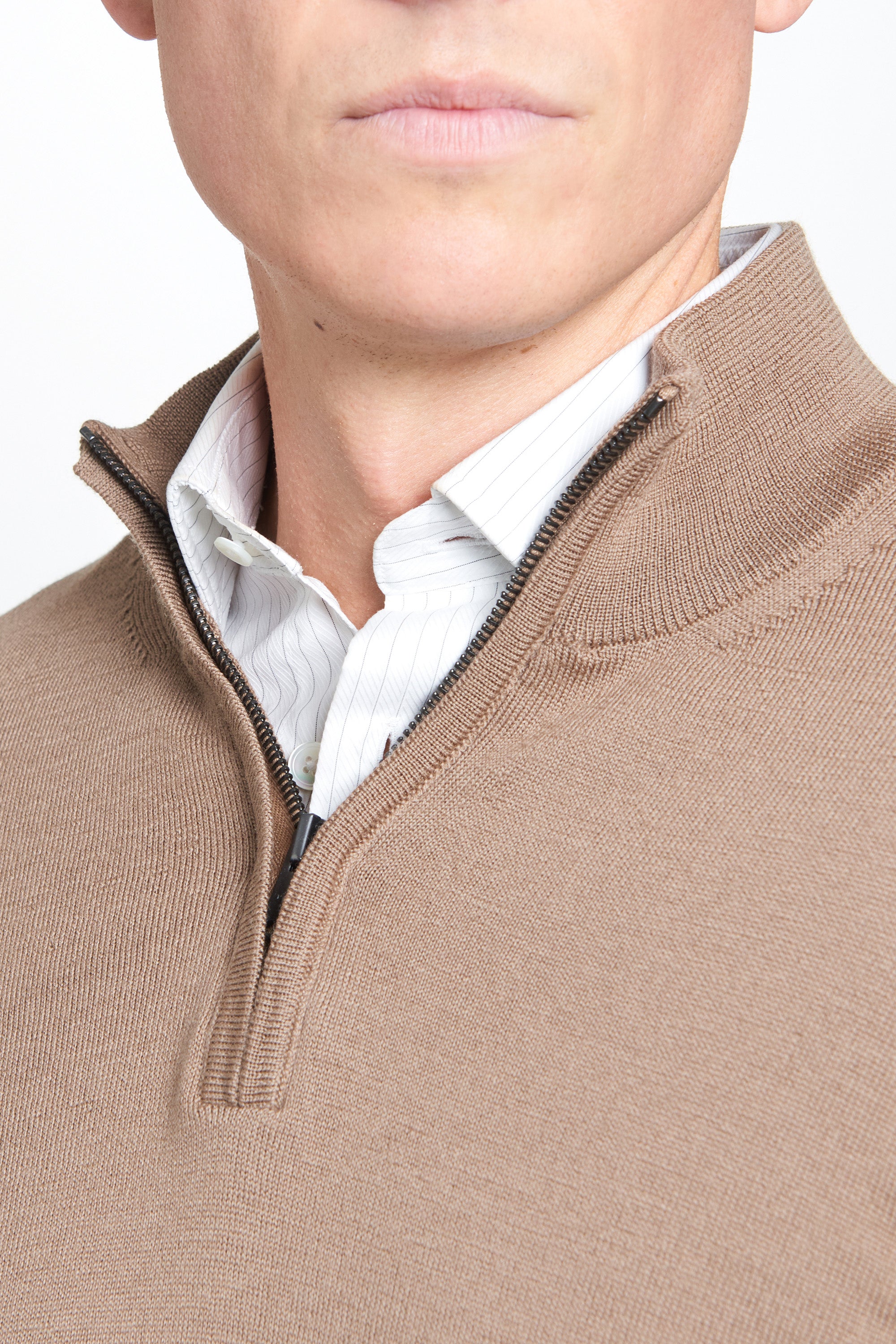 Camel Merino Wool Zip Neck Sweater – Thomas Pink