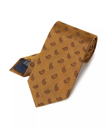 Mustard Yellow Paisley Motif Silk Woven Tie