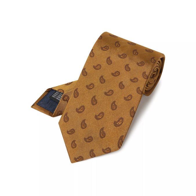 Mustard Yellow Paisley Motif Silk Woven Tie
