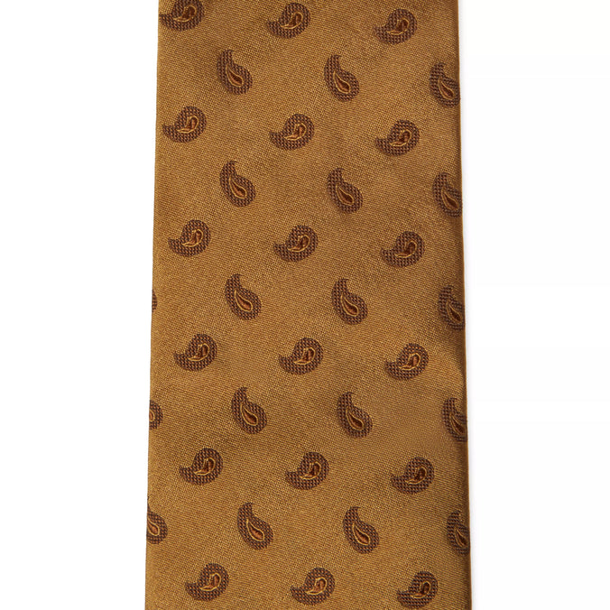 Mustard Yellow Paisley Motif Silk Woven Tie