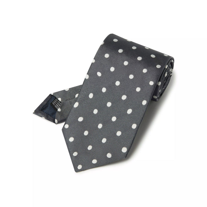Grey & White Polka Dot Silk Woven Tie