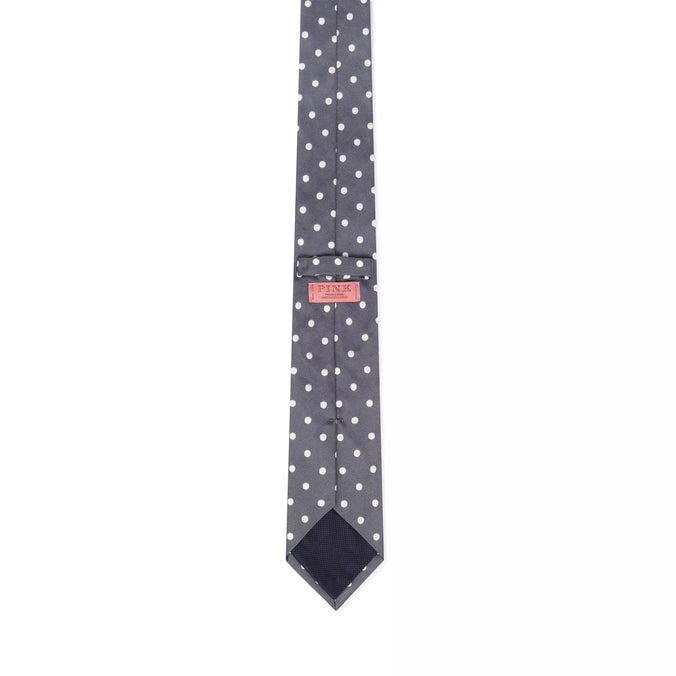 Grey & White Polka Dot Silk Woven Tie