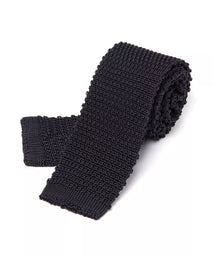 Graphite Plain Knitted Silk Tie Square Tip