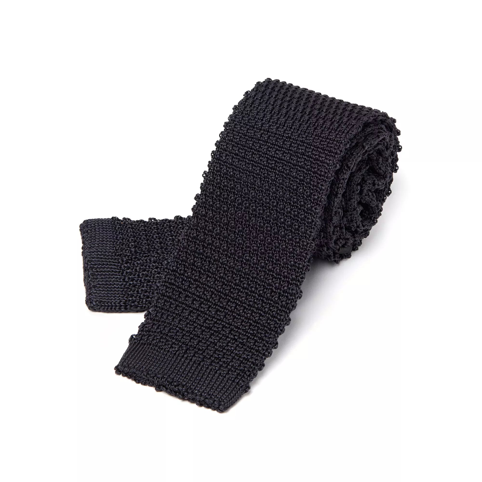 Graphite Plain Knitted Silk Tie Square Tip
