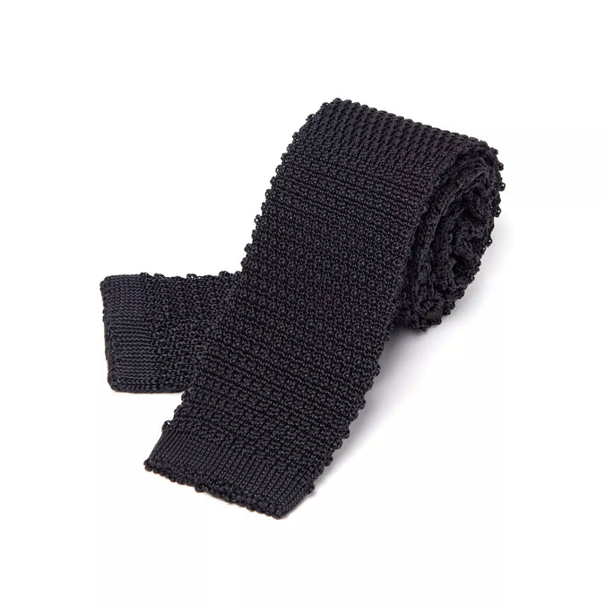 Graphite Plain Knitted Silk Tie Square Tip