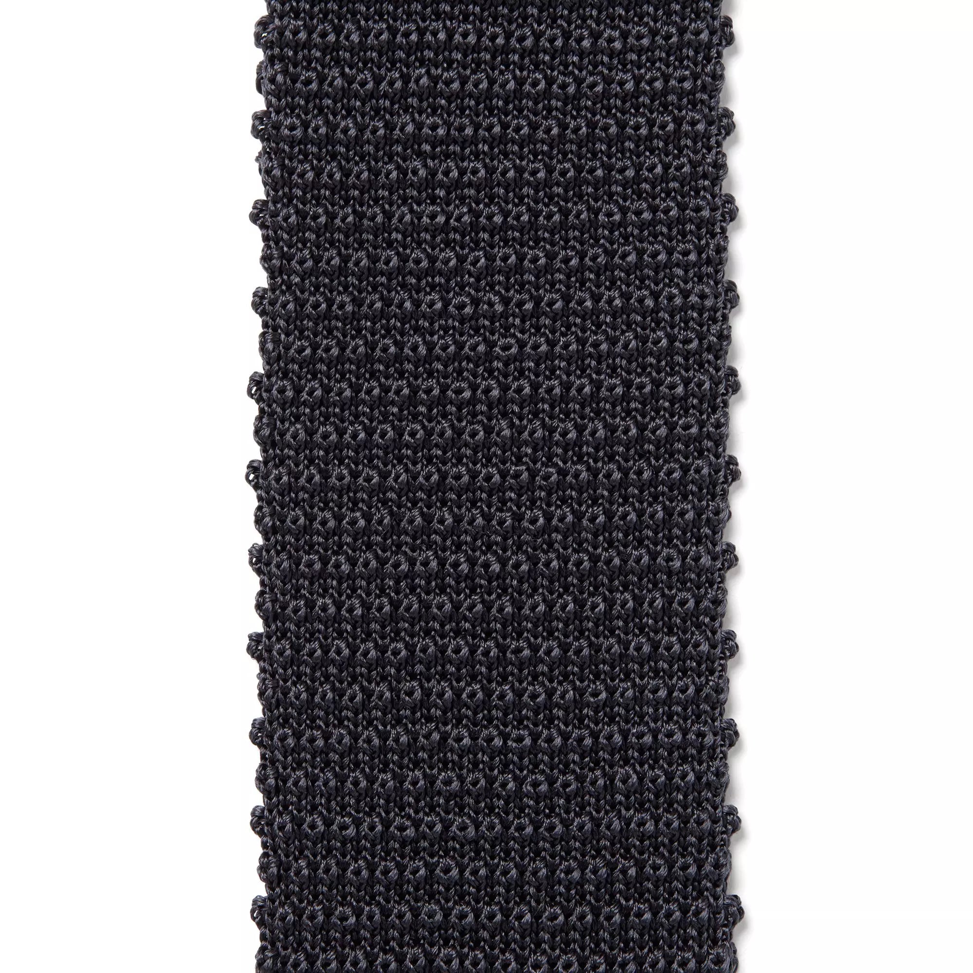 Graphite Plain Knitted Silk Tie Square Tip