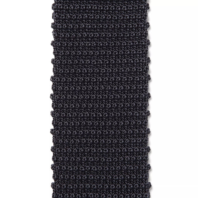 Graphite Plain Knitted Silk Tie Square Tip