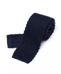 Navy Plain Knitted Silk Tie Square Tip