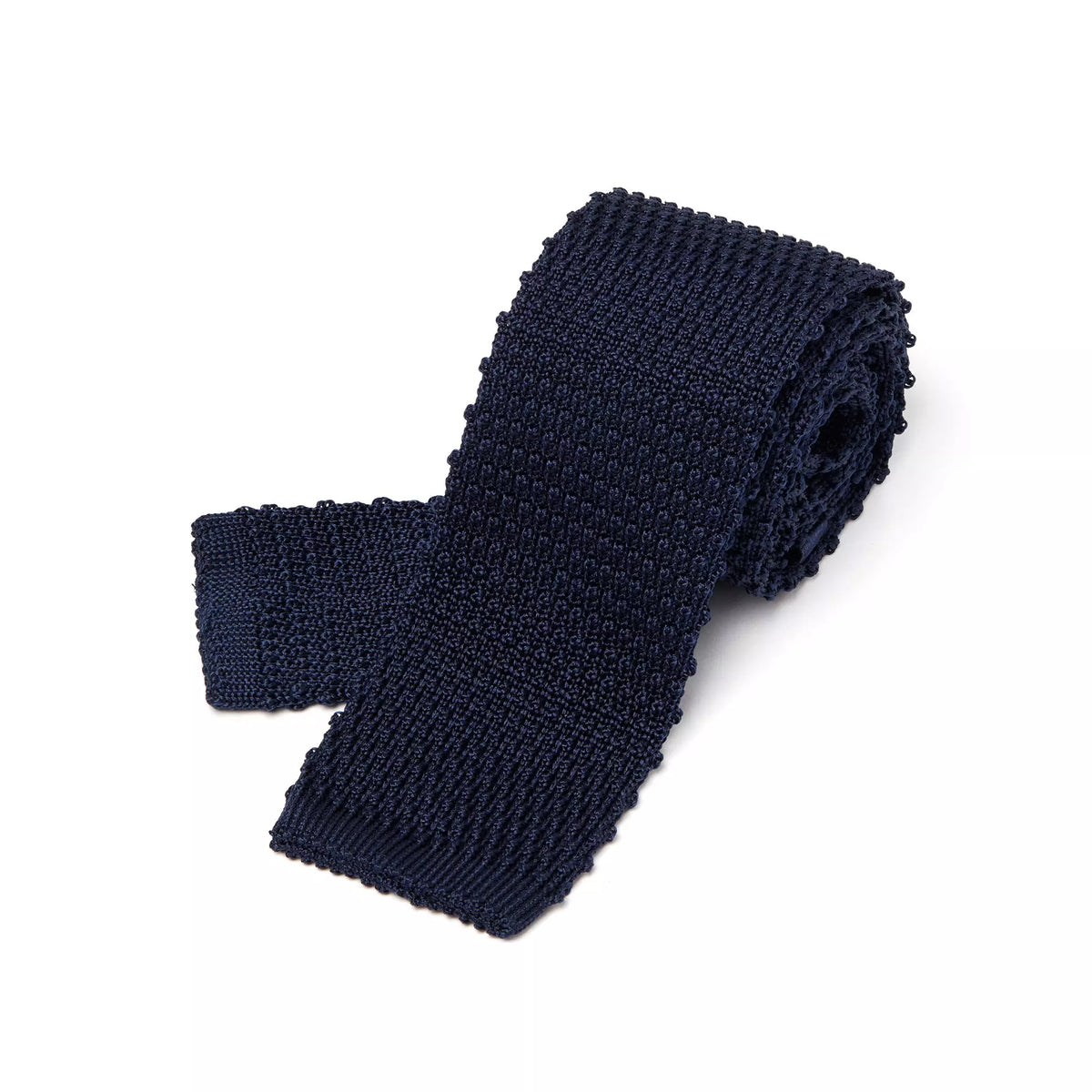 Navy Plain Knitted Silk Tie Square Tip