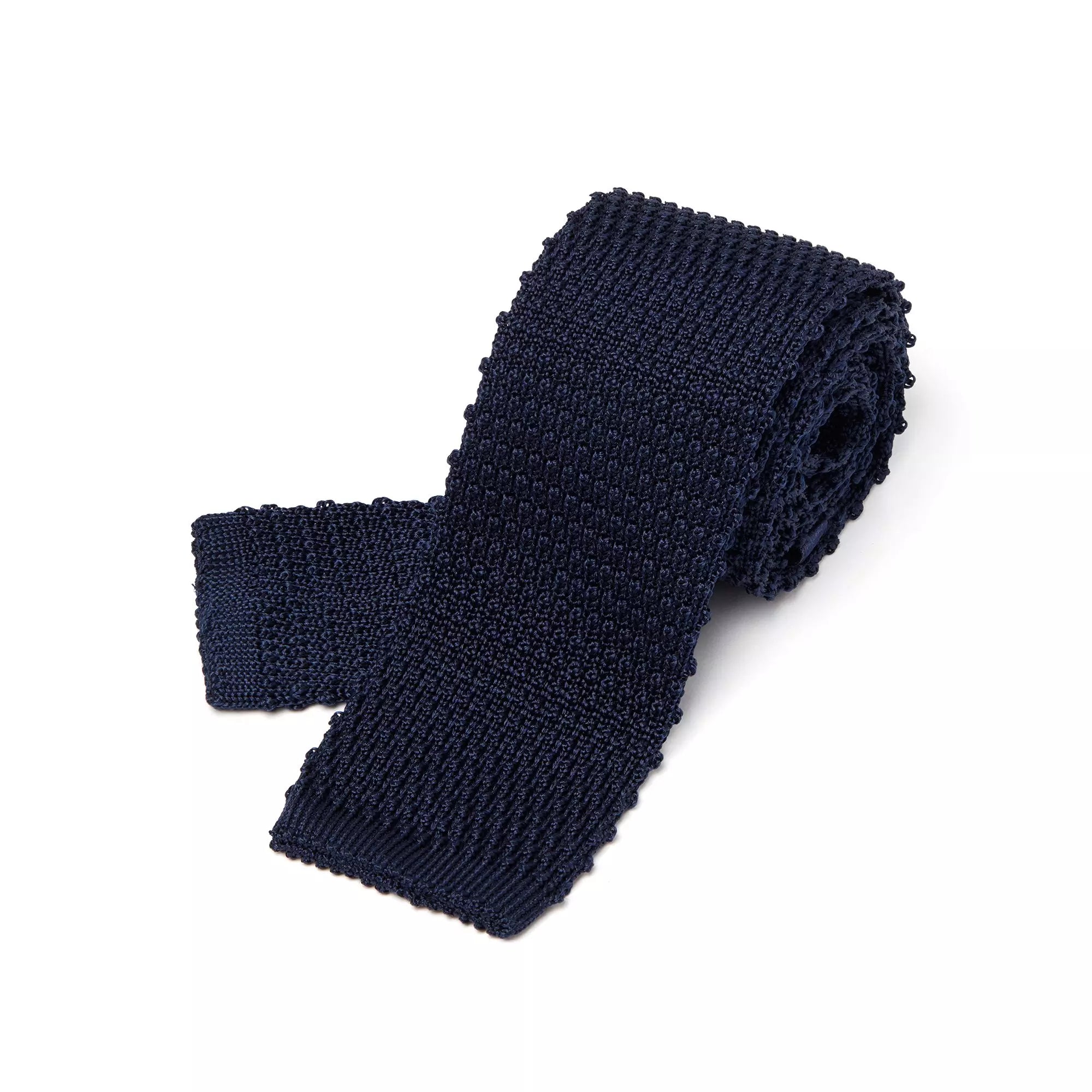 Navy Plain Knitted Silk Tie Square Tip