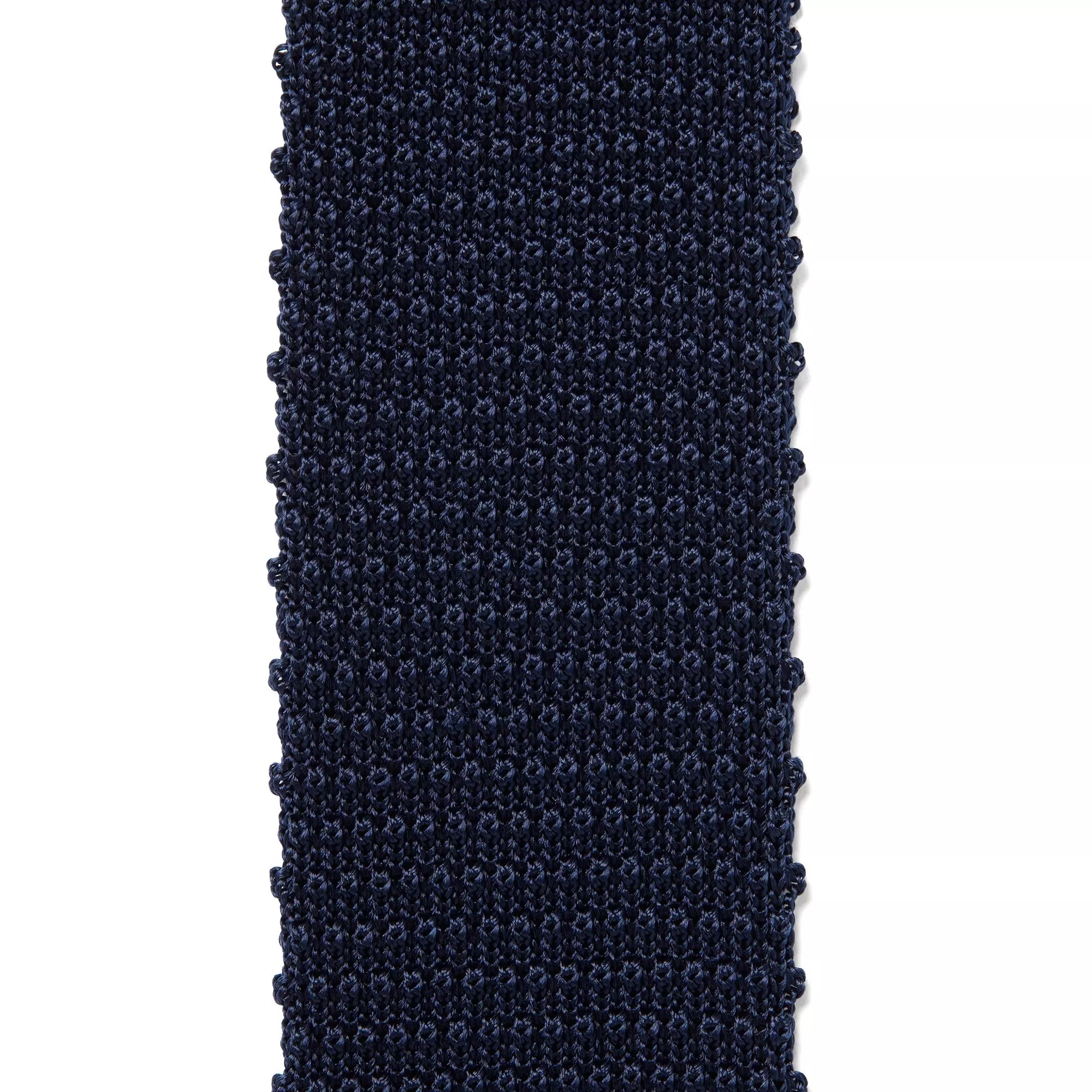 Navy Plain Knitted Silk Tie Square Tip