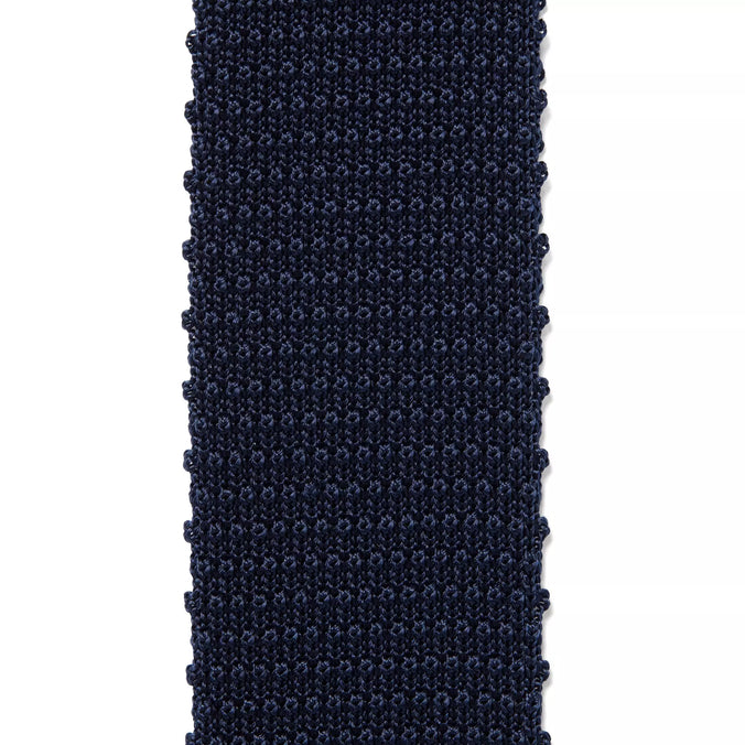 Navy Plain Knitted Silk Tie Square Tip