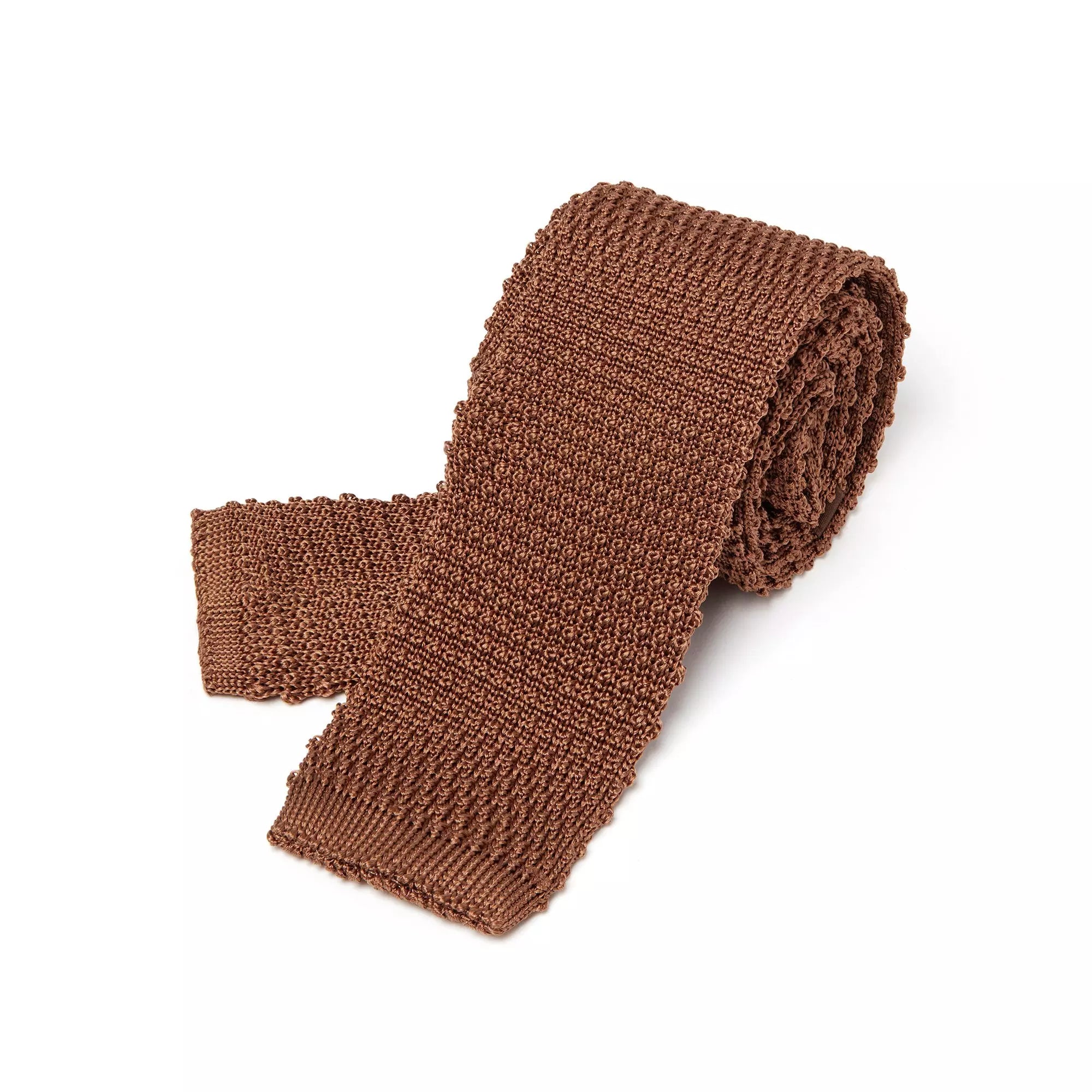 Neutral Plain Knitted Silk Tie Square Tip