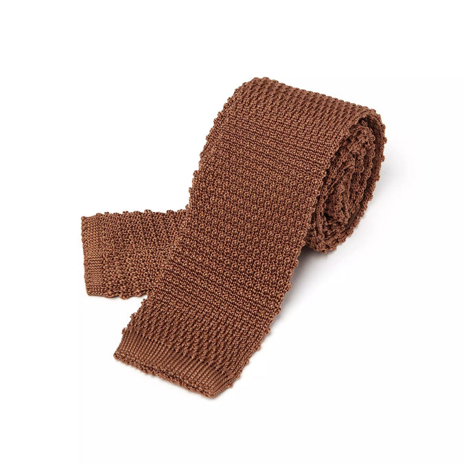 Neutral Plain Knitted Silk Tie Square Tip