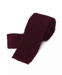 Burgundy Plain Knitted Silk Tie Square Tip