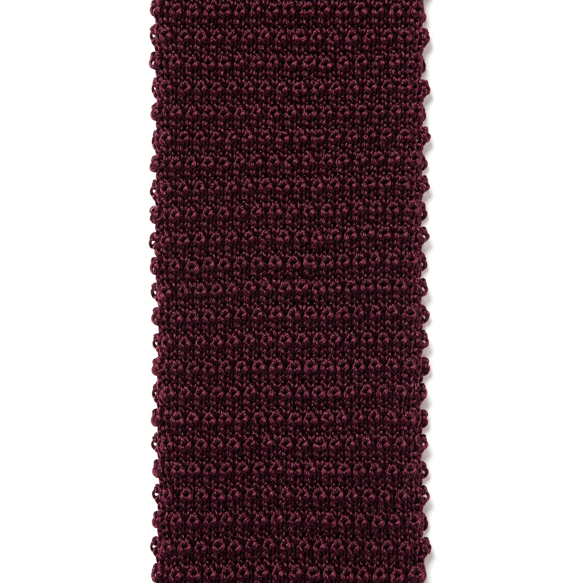 Burgundy Plain Knitted Silk Tie Square Tip