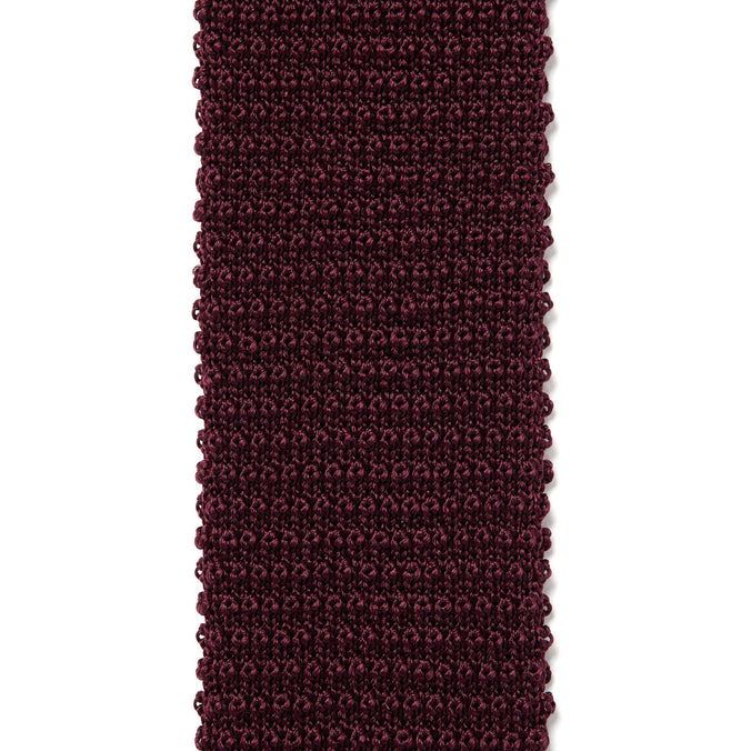 Burgundy Plain Knitted Silk Tie Square Tip