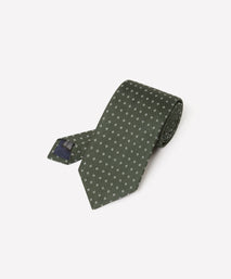 Green & White Four Dot Floral Motif Silk Tie