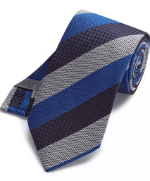 Navy Blue & Blue Textured Striped Silk Tie