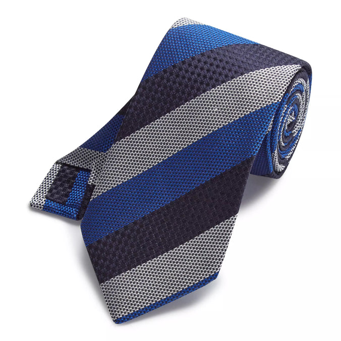 Navy Blue & Blue Textured Striped Silk Tie