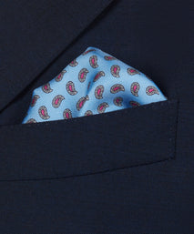 Blue & Pink Small Paisley Motif Silk Printed Pocket Square
