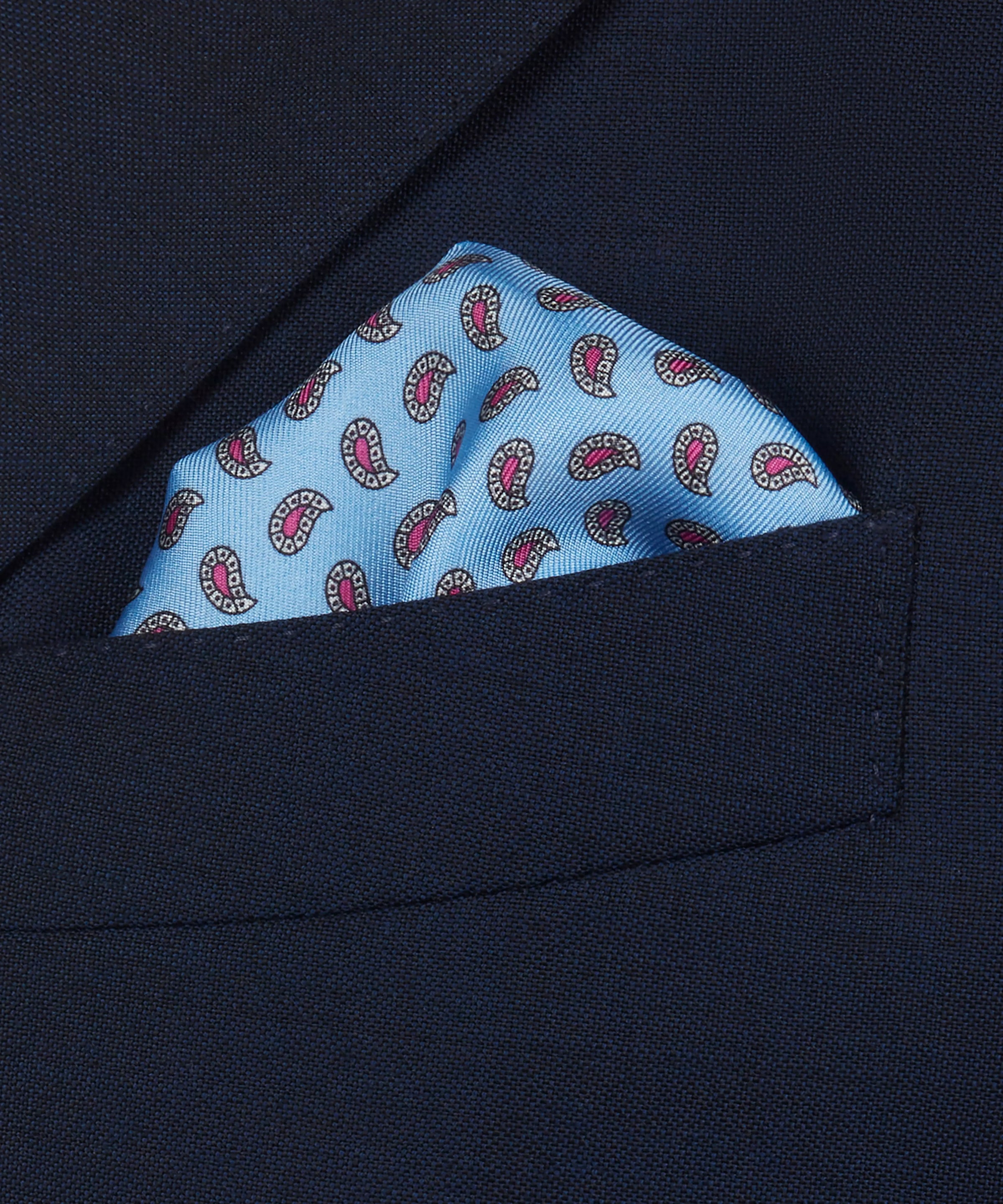 Blue & Pink Small Paisley Motif Silk Printed Pocket Square