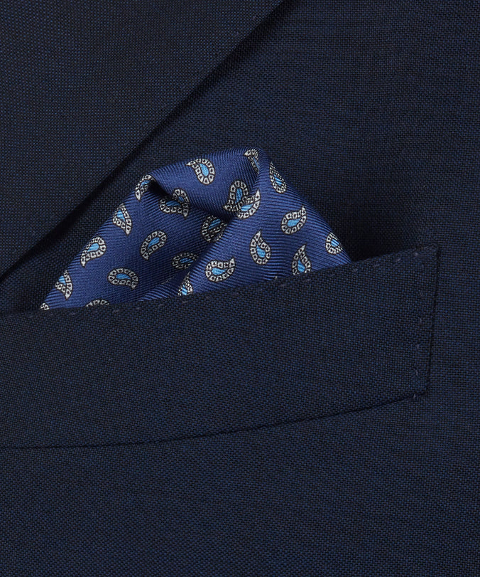 Navy & Blue Small Paisley Motif Silk Printed Pocket Square