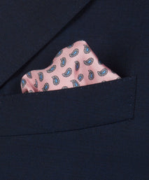 Pale Pink & Blue Small Paisley Motif Silk Printed Pocket Square