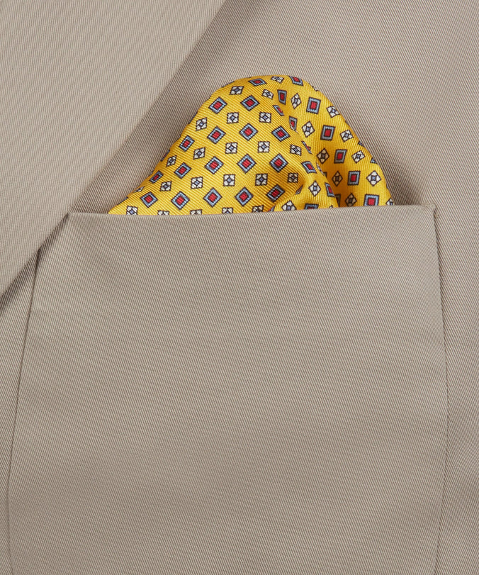 Yellow & Blue Small Biscuit Motif Silk Printed Pocket Square