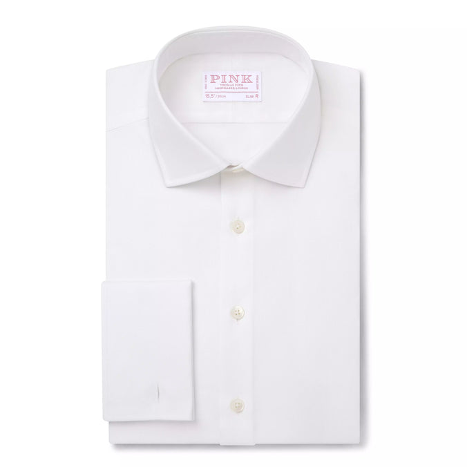 White Slim Fit French Cuff Royal Oxford Dress Shirt