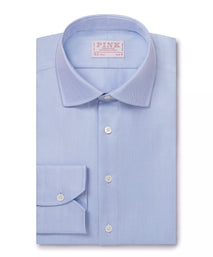 Pale Blue Slim Fit Twill Herringbone Dress Shirt