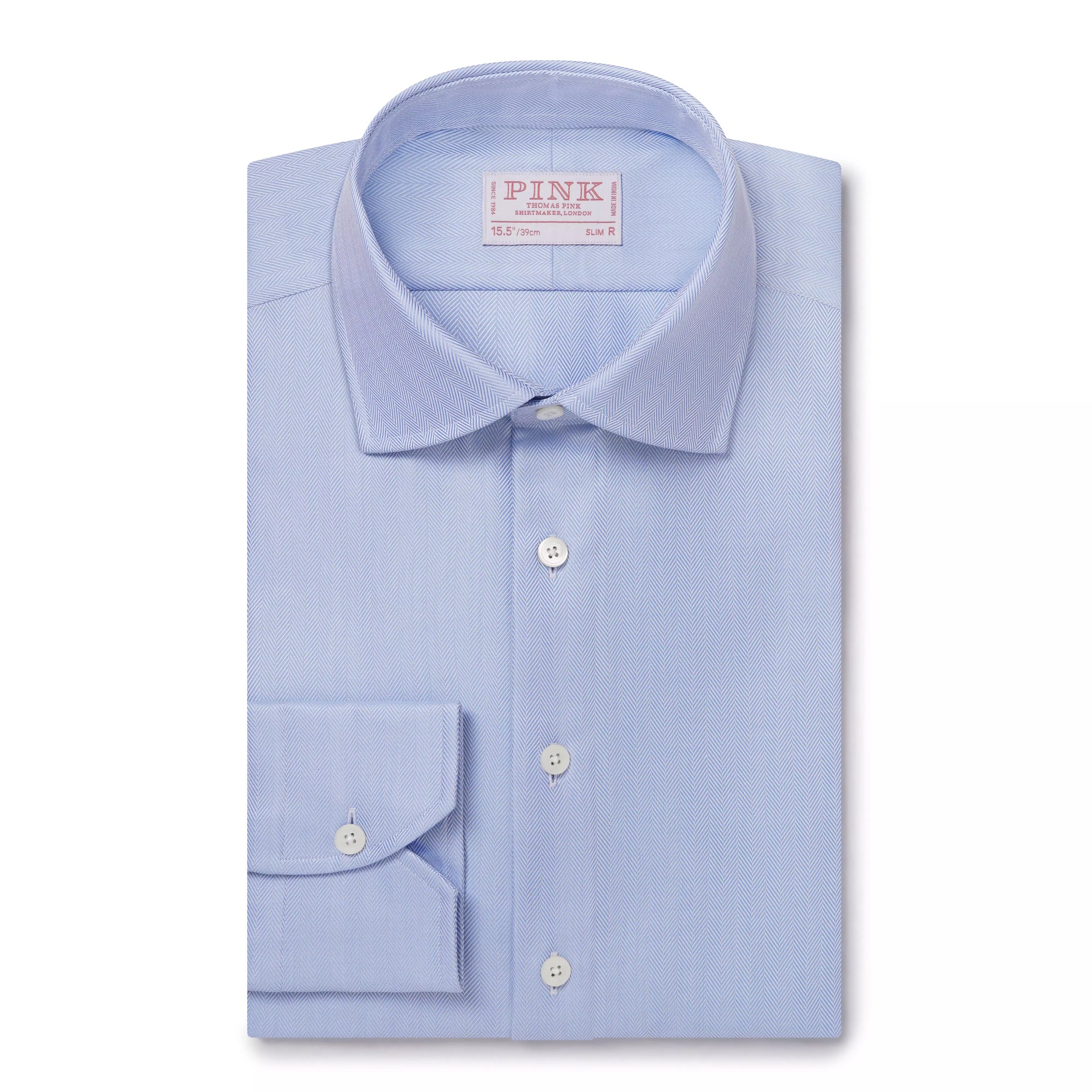 Pale Blue Slim Fit Twill Herringbone Dress Shirt