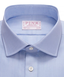 Pale Blue Slim Fit Twill Herringbone Dress Shirt