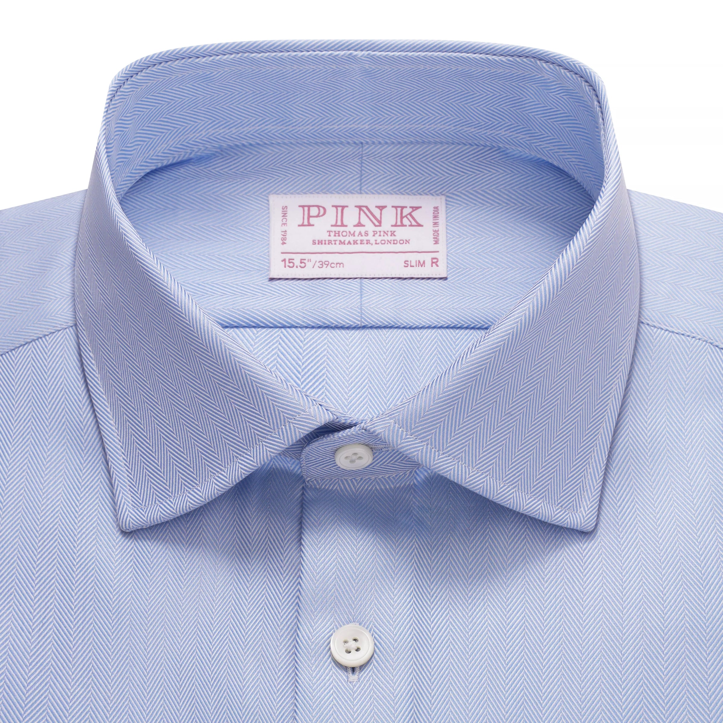 Pale Blue Slim Fit Twill Herringbone Dress Shirt