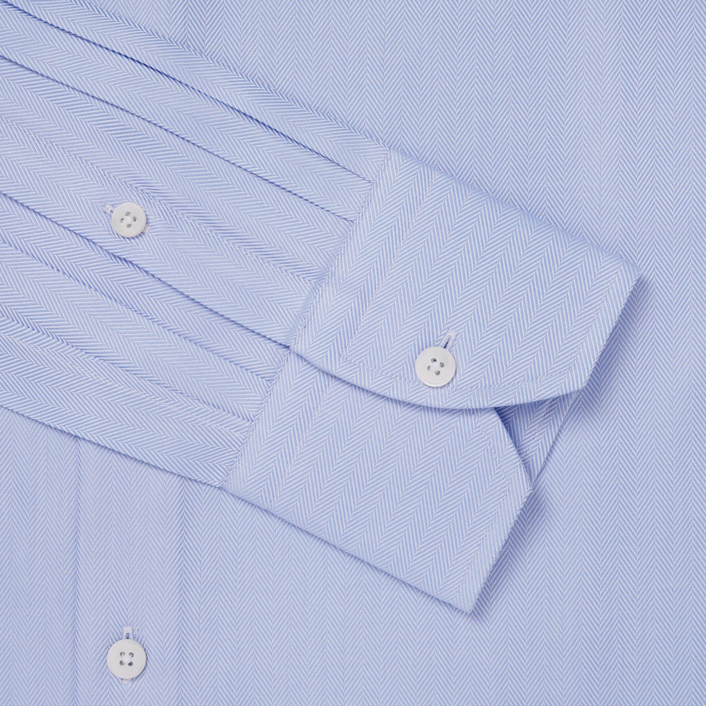 Pale Blue Slim Fit Twill Herringbone Dress Shirt