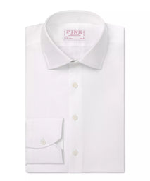 White Slim Fit Twill Herringbone Dress Shirt