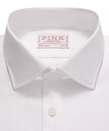 White Slim Fit Twill Herringbone Dress Shirt