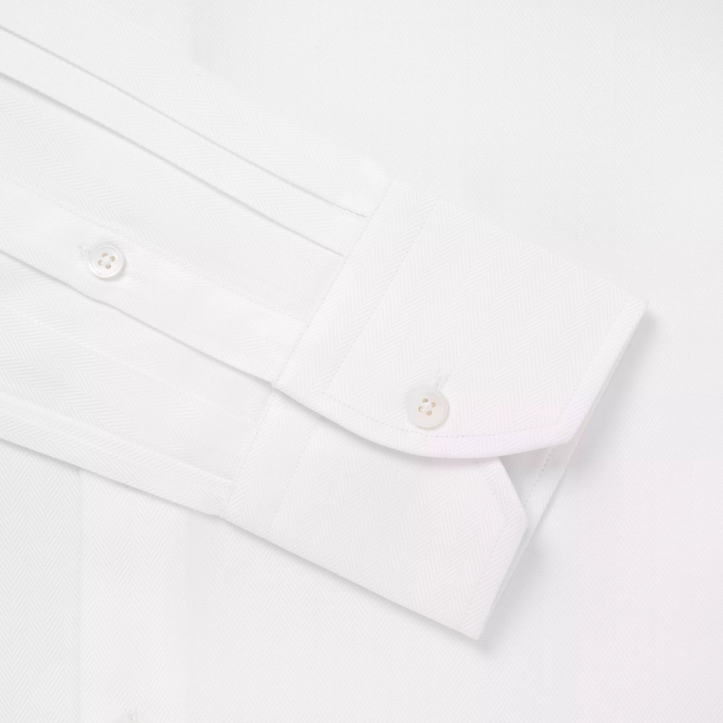 White Slim Fit Twill Herringbone Dress Shirt