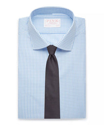 Pale Blue & White Slim Fit Core Poplin Gingham Dress Shirt