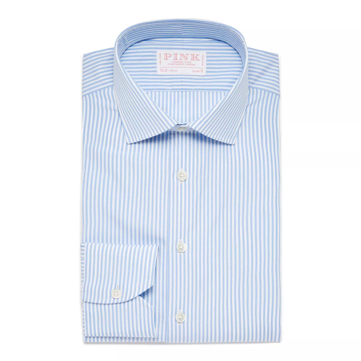 Pale Blue & White Slim Fit Core Poplin Bengal Stripe Dress Shirt