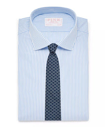 Pale Blue & White Slim Fit Core Poplin Bengal Stripe Dress Shirt