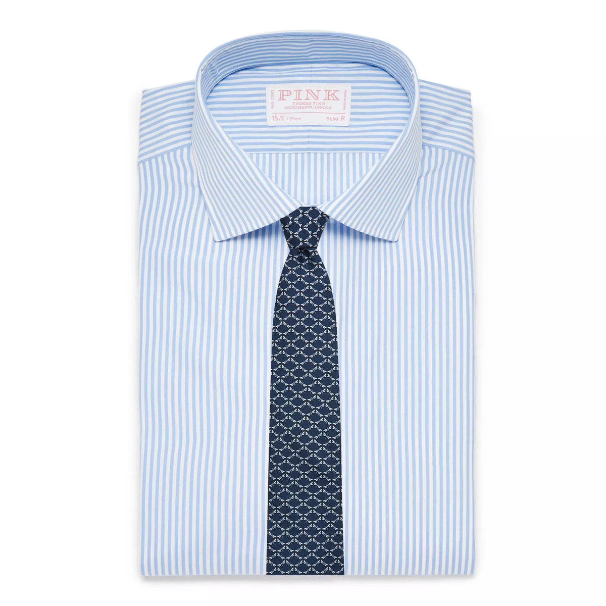 Pale Blue & White Slim Fit Core Poplin Bengal Stripe Dress Shirt