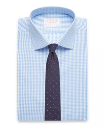 Pale Blue & White Slim Fit French Cuff Core Poplin Gingham Dress Shirt