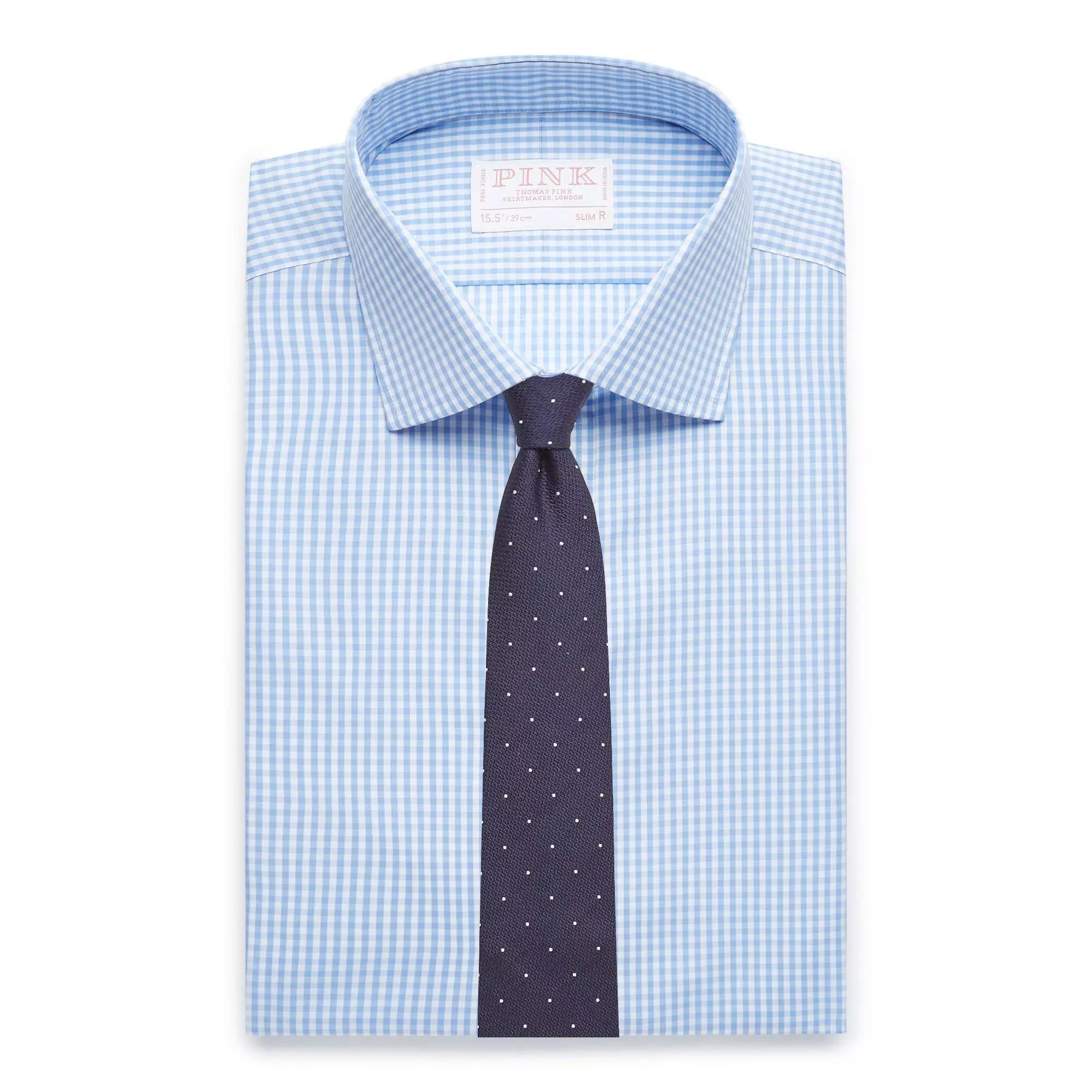 Pale Blue & White Slim Fit French Cuff Core Poplin Gingham Dress Shirt