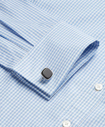 Pale Blue & White Slim Fit French Cuff Core Poplin Gingham Dress Shirt