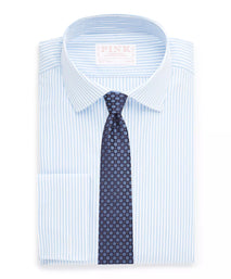 Pale Blue & White Slim Fit French Cuff Core Poplin Bengal Stripe Dress Shirt